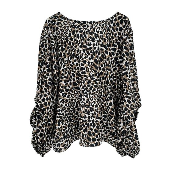 Eloquii Plus Size Blouse Size 20‎ Animal Print Ruched L/S V-Neck Casual Work - Picture 2 of 15